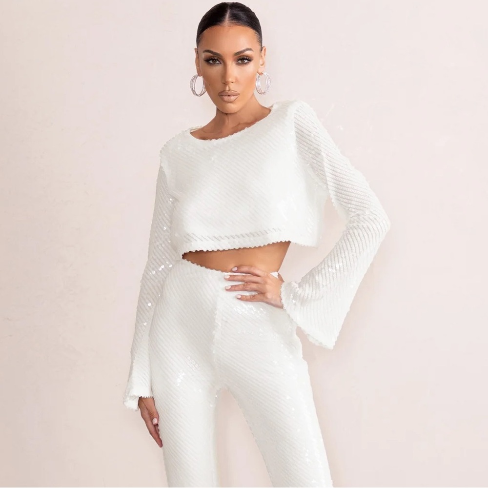 White sequin crop top